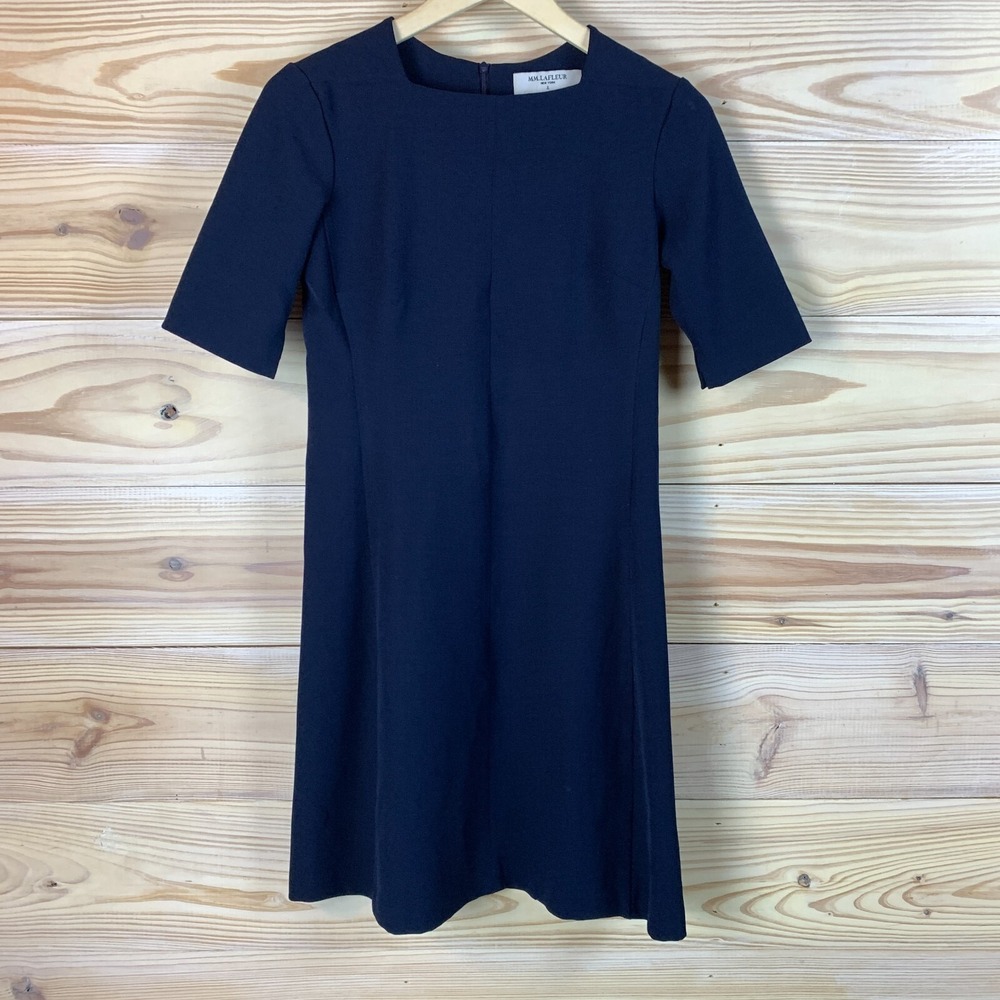 MM. Lafleur New York Sheath Dress 2 Navy‎ Square Neck Crepe Career Classic